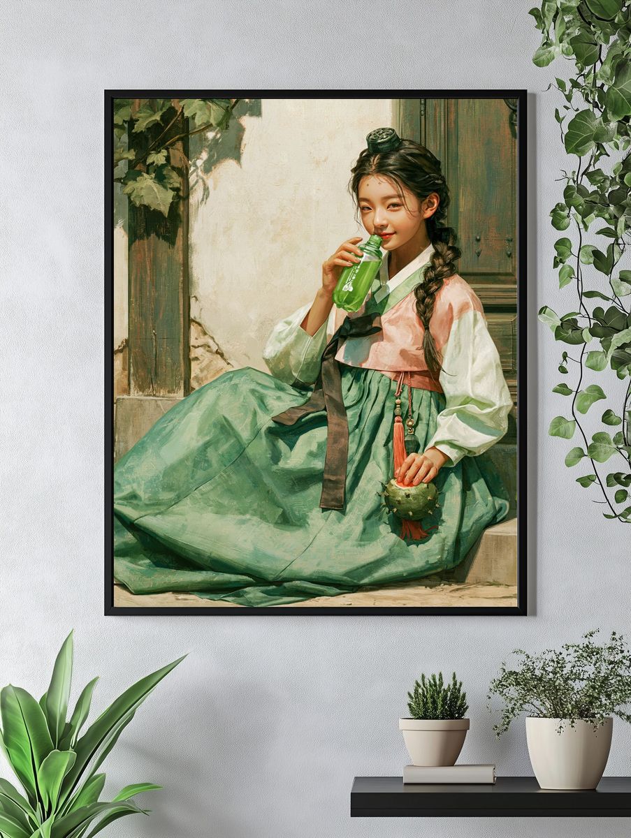 Hanbok Girl with Green Bottle Print. — room view 4