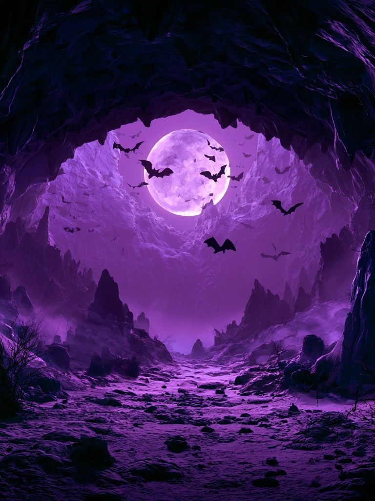 Moonlit Bat Cave Fantasy Print. poster — illustration art