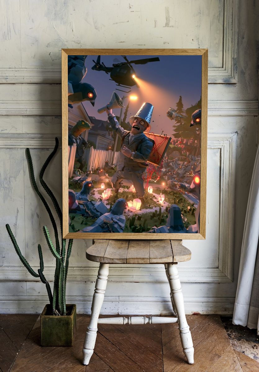 Surreal Bird Attack Illustration Poster. room preview