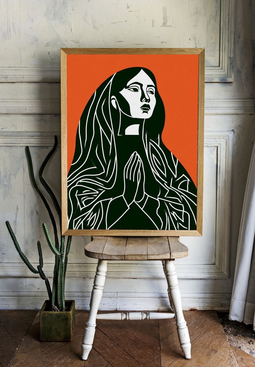 Praying Woman Minimalist Poster. room preview