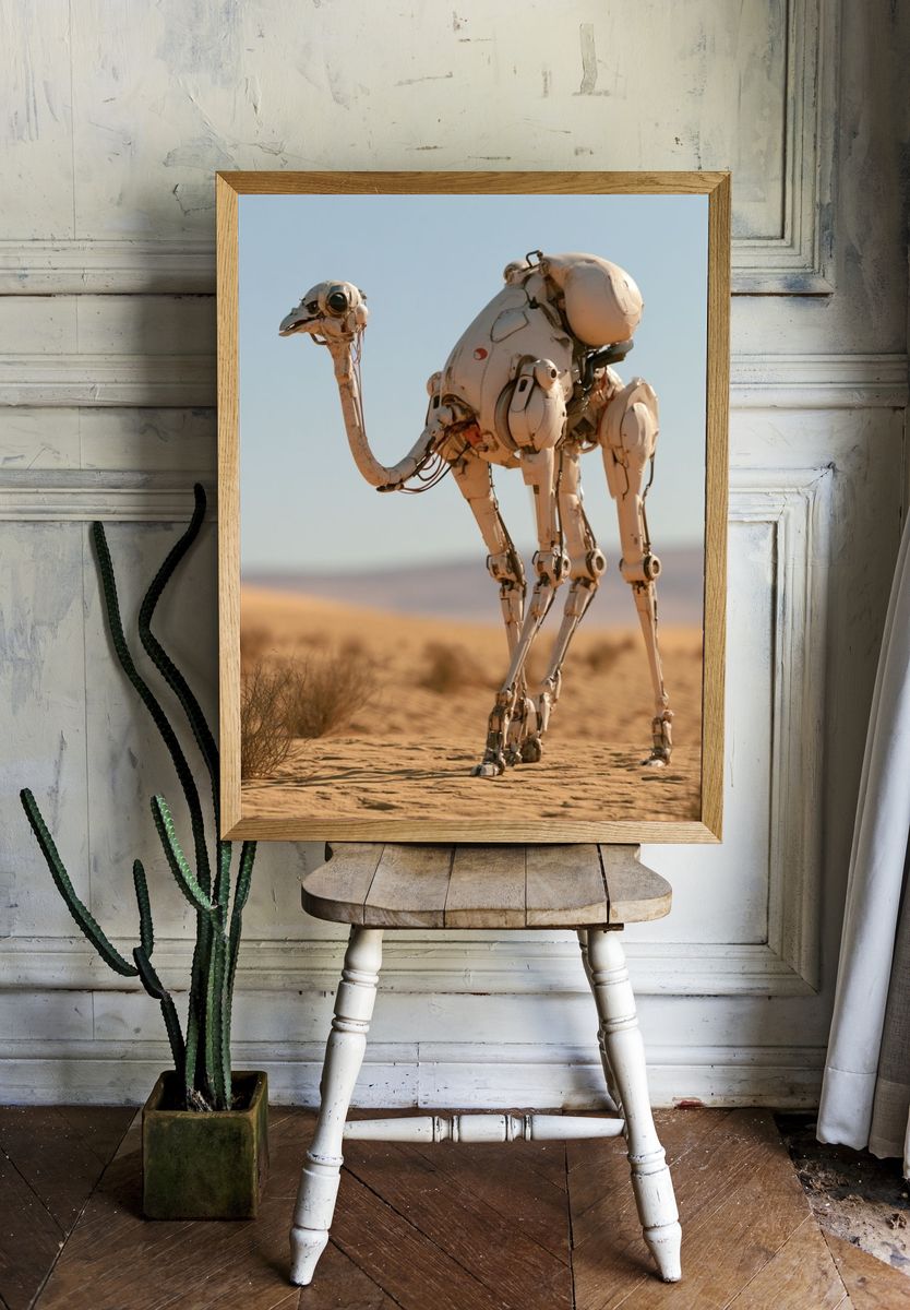 Desert Robot Ostrich Illustration Poster. room preview
