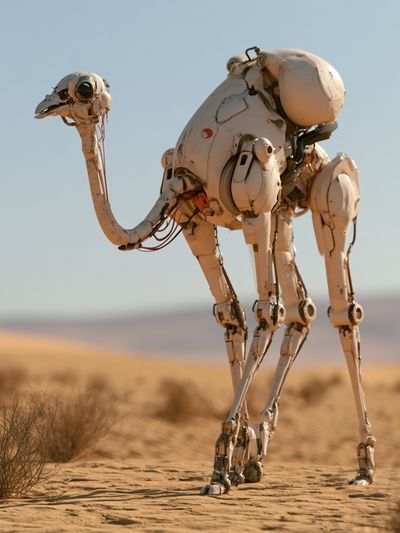Desert Robot Ostrich Illustration Poster.