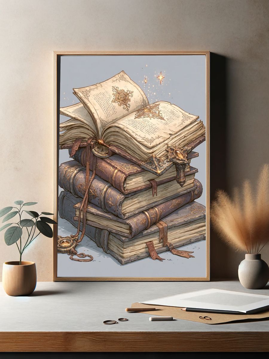 Enchanted Spellbooks Illustration Poster. — room view 2