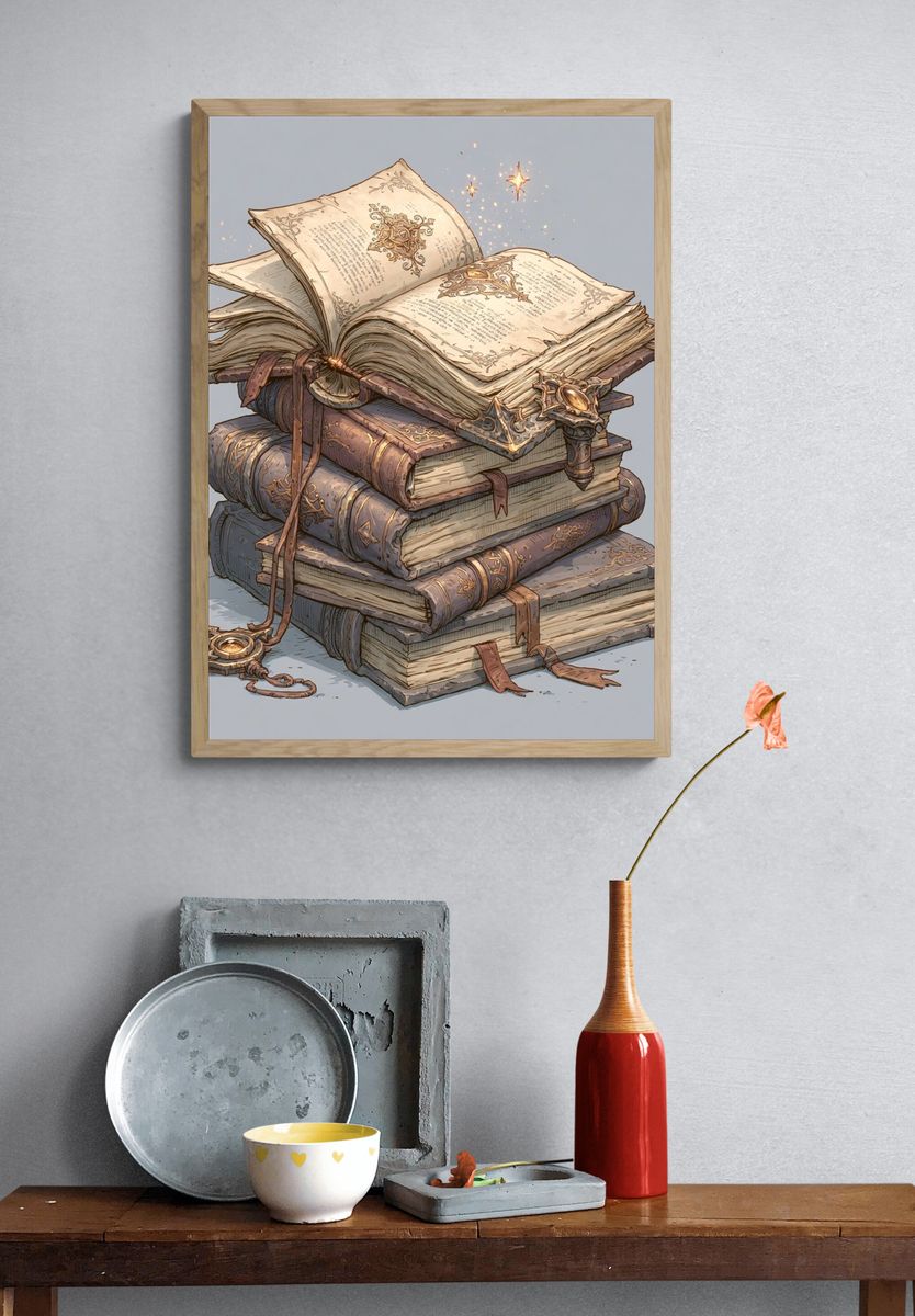 Enchanted Spellbooks Illustration Poster. — room view 3