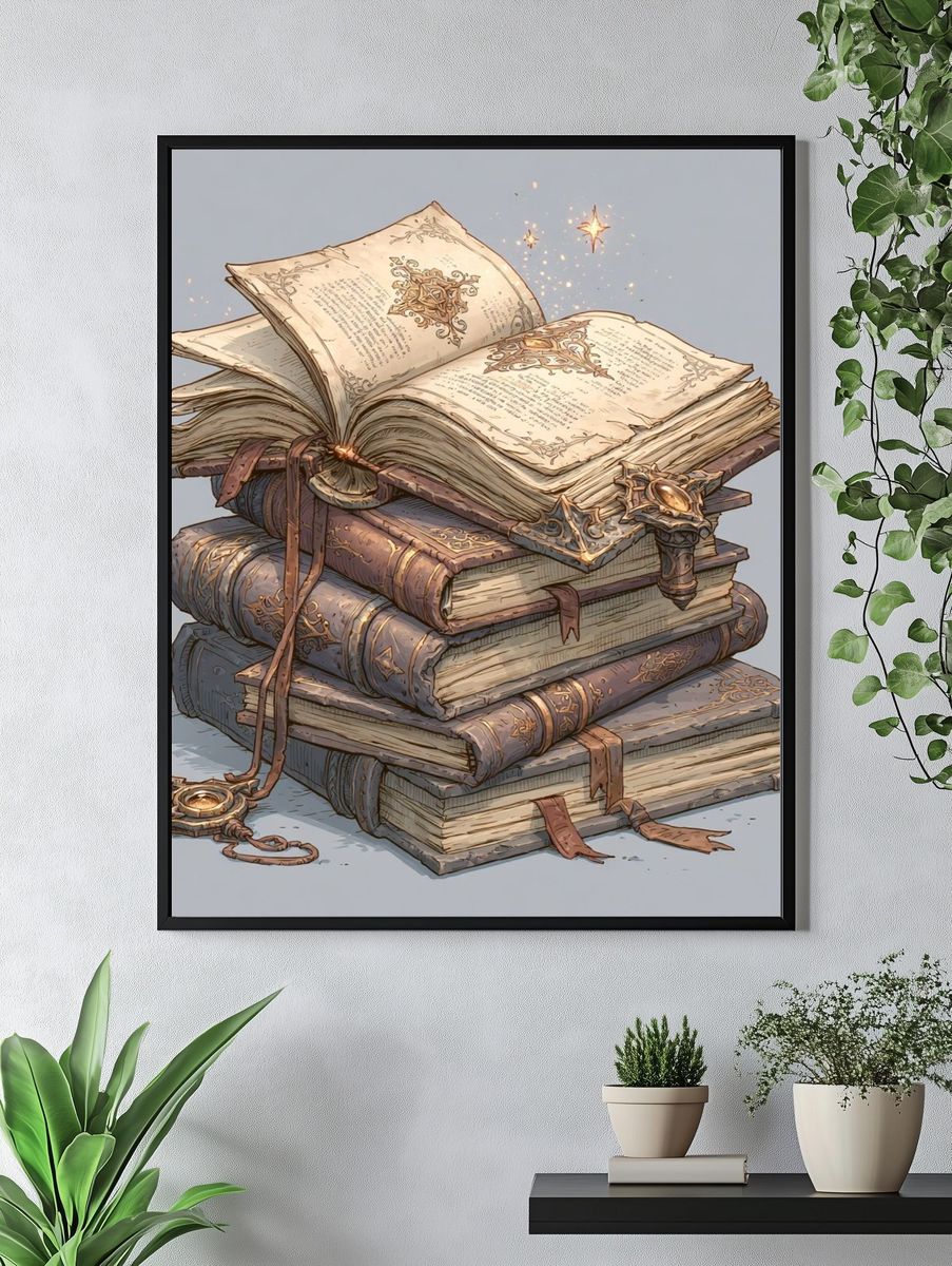 Enchanted Spellbooks Illustration Poster. — room view 4