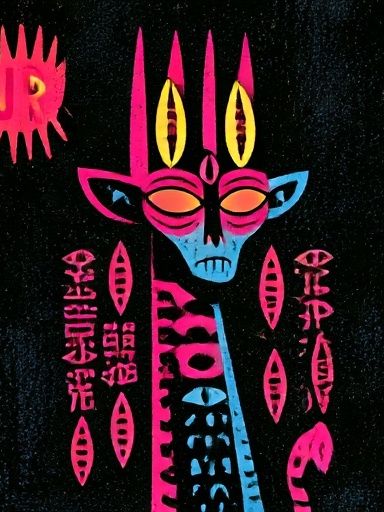 Neon Tribal Mask Typography Poster. poster — illustration art