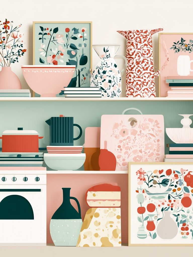 Pastel Kitchen Still Life Illustration Poster. poster — illustration art