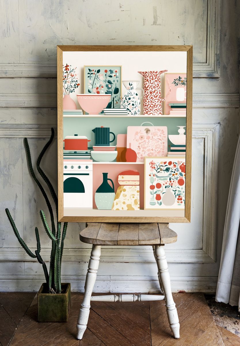 Pastel Kitchen Still Life Illustration Poster. room preview
