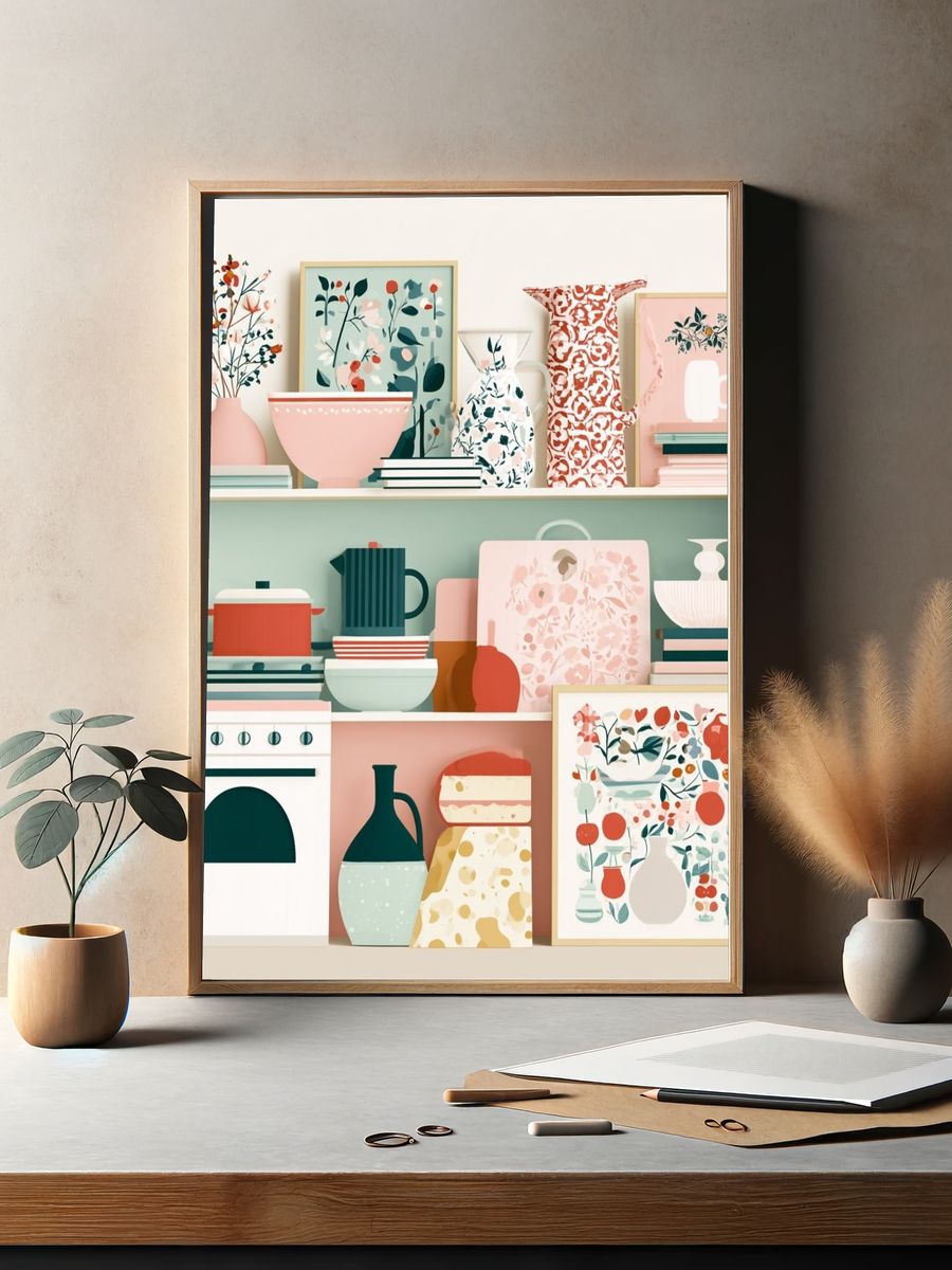 Pastel Kitchen Still Life Illustration Poster. — room view 2