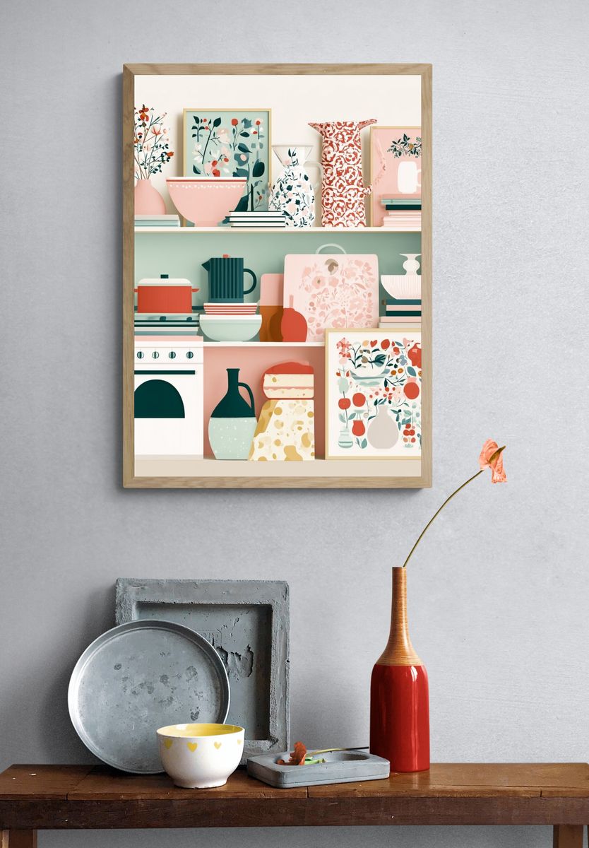 Pastel Kitchen Still Life Illustration Poster. — room view 3
