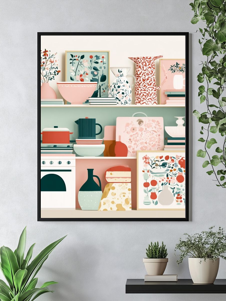 Pastel Kitchen Still Life Illustration Poster. — room view 4