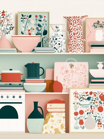 Pastel Kitchen Still Life Illustration Poster. poster