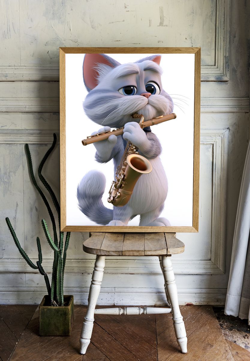 Jazz Cat with Saxophone Poster. room preview