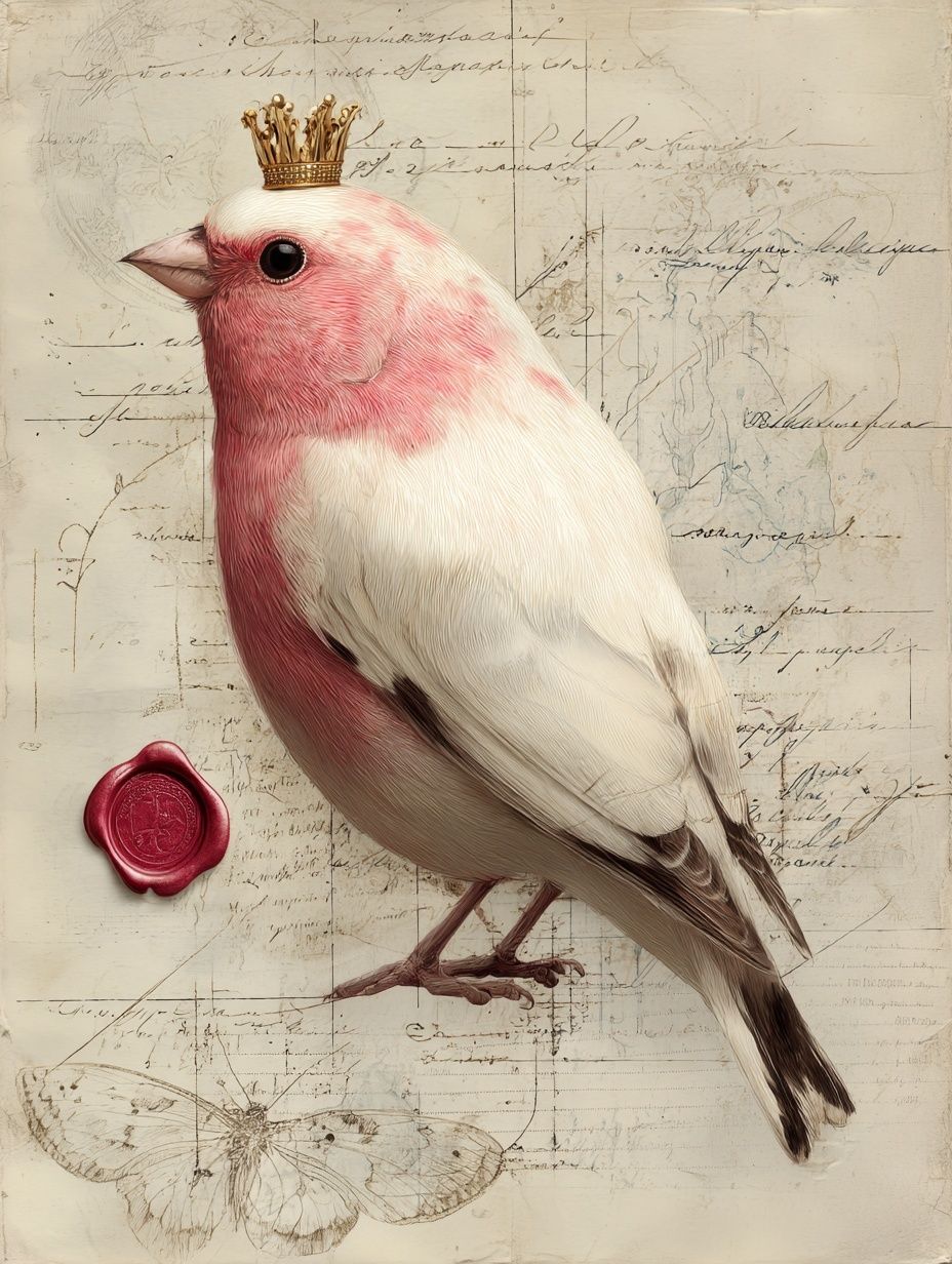 Crowned Pink Bird Illustration Poster. poster detail