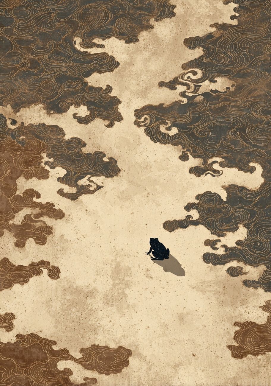 Frog in Cloudscape Illustration Poster. poster — illustration art