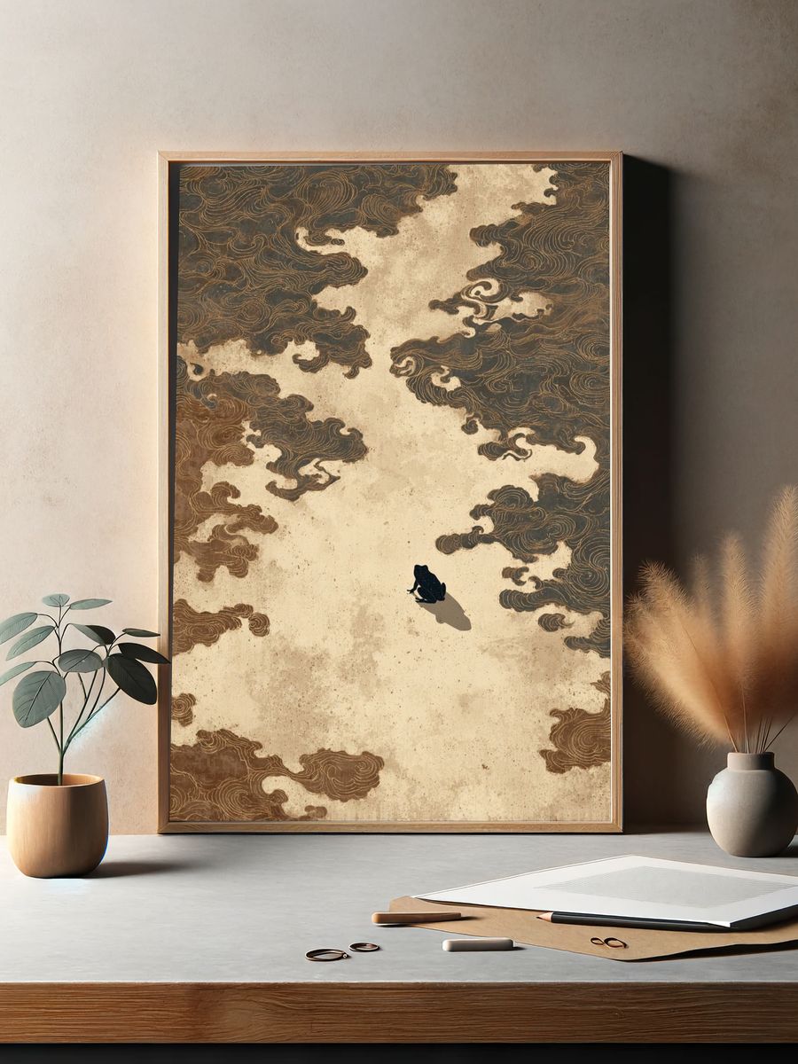Frog in Cloudscape Illustration Poster. — room view 2