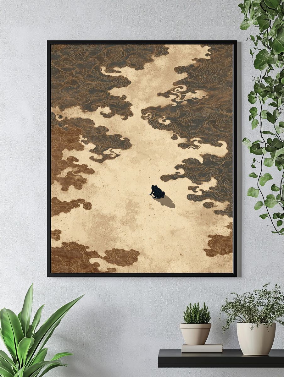 Frog in Cloudscape Illustration Poster. — room view 4
