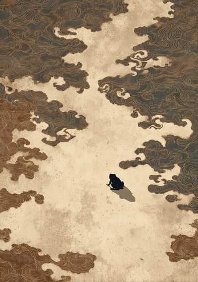 Frog in Cloudscape Illustration Poster.