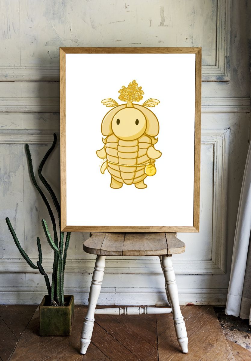 Golden Cute Character Illustration Poster. room preview