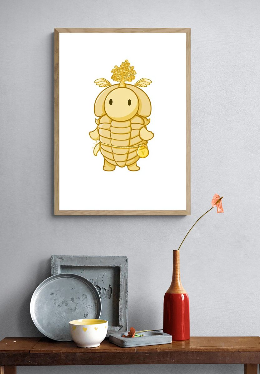 Golden Cute Character Illustration Poster. — room view 3