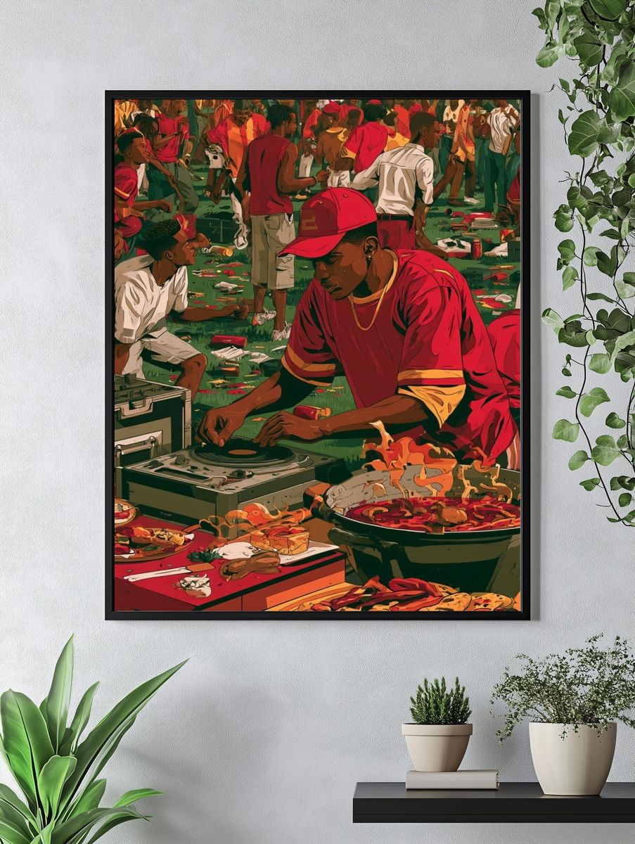 Street Party DJ Scene Illustration Poster. — room view 4