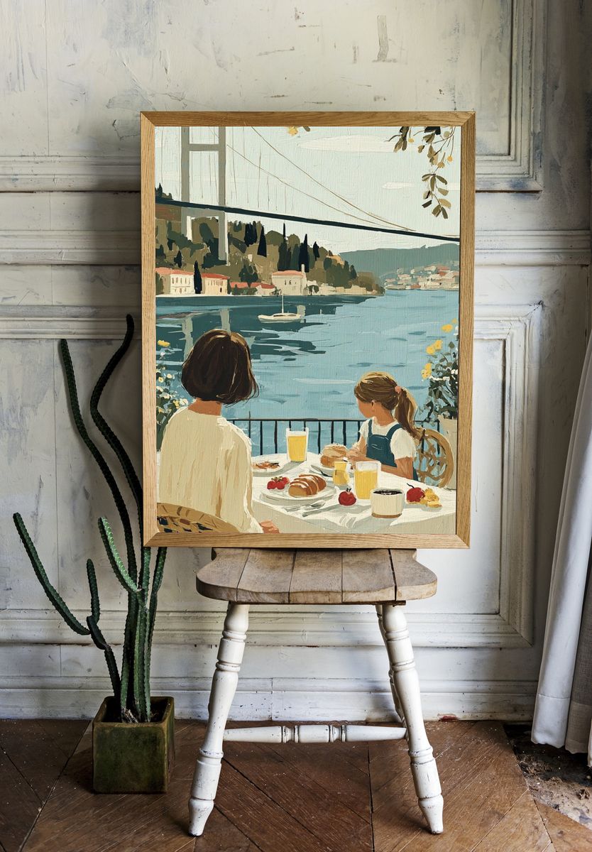 Bosphorus Breakfast Scene Illustration Poster. room preview