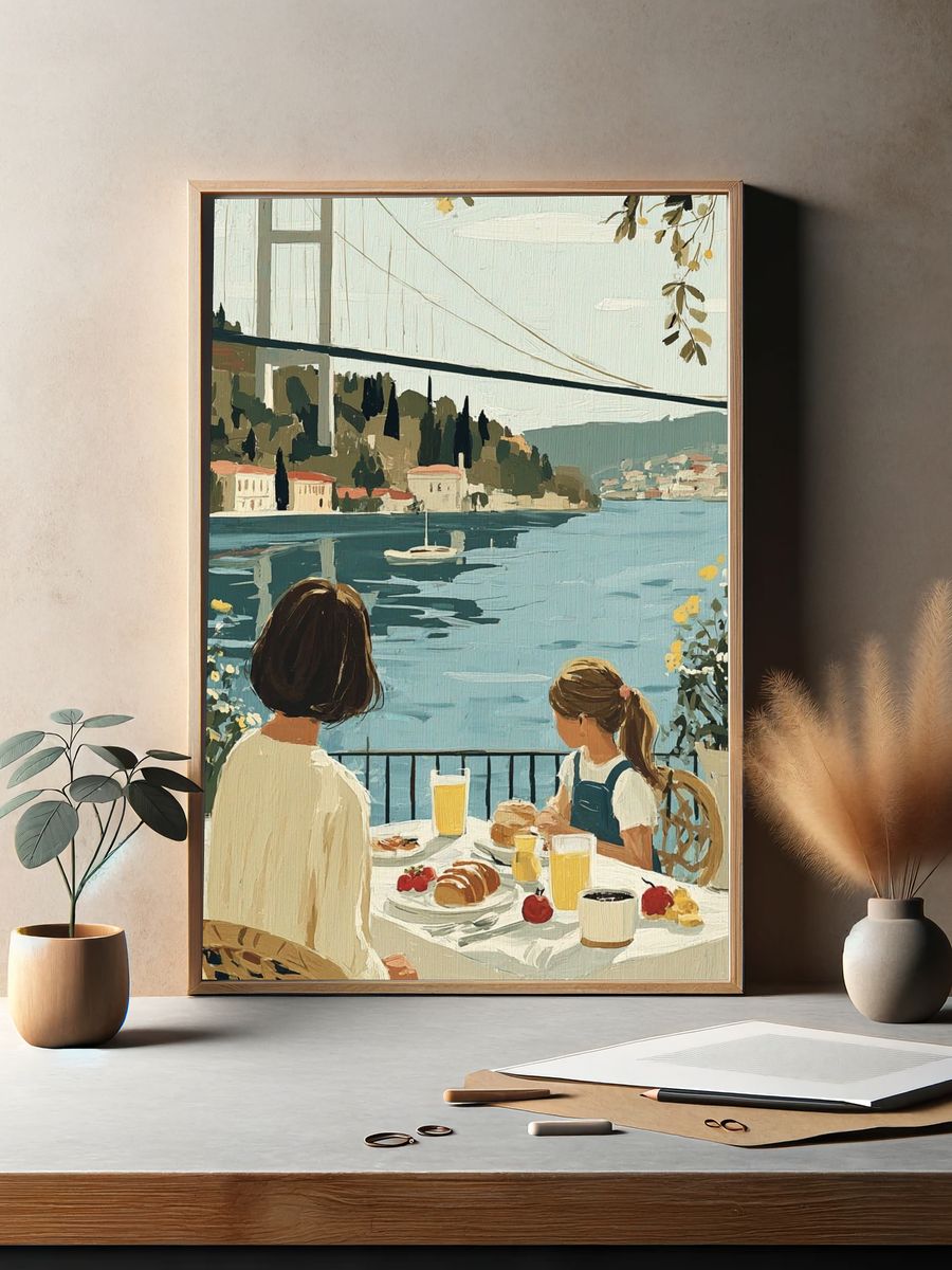 Bosphorus Breakfast Scene Illustration Poster. — room view 2
