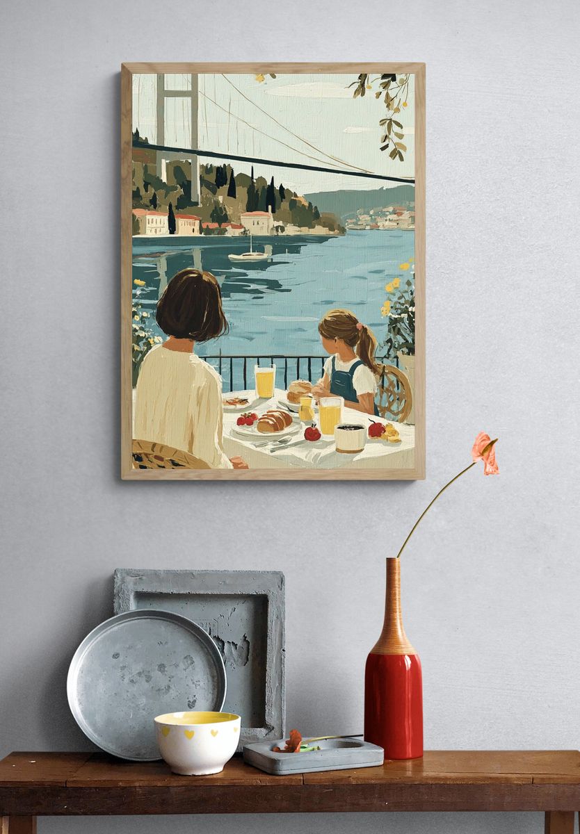 Bosphorus Breakfast Scene Illustration Poster. — room view 3
