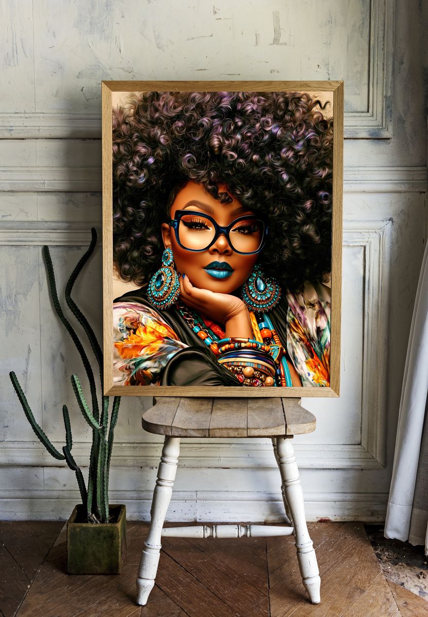 Afro Glam Portrait Print. room preview