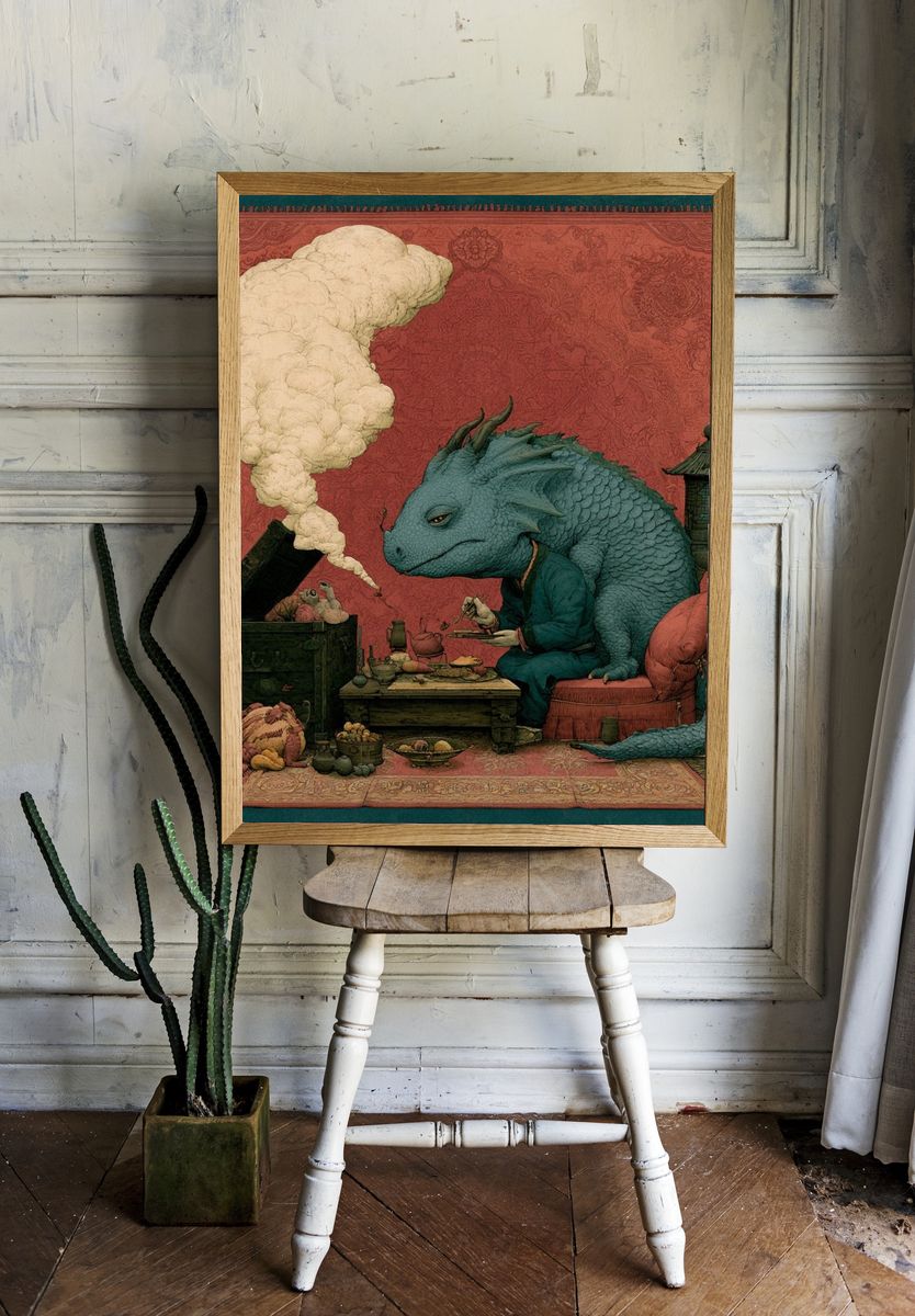 Dragon Tea Ceremony Surrealism Poster. room preview