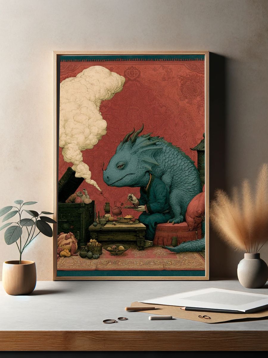 Dragon Tea Ceremony Surrealism Poster. — room view 2