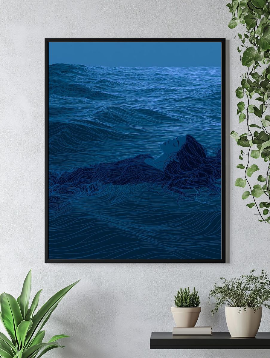 Floating Woman in Blue Sea Print. — room view 4