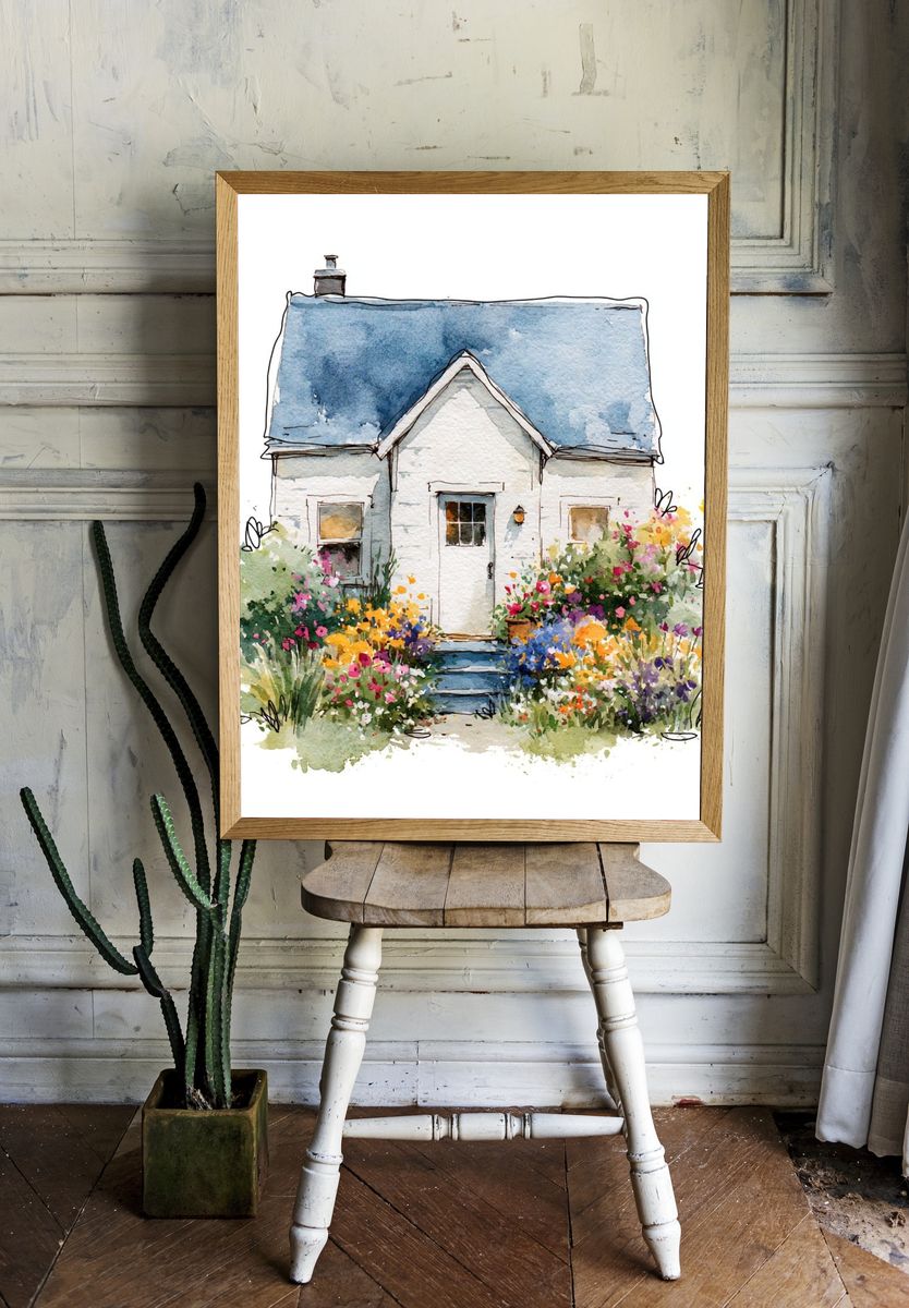 Cottage Garden Watercolor Poster. room preview
