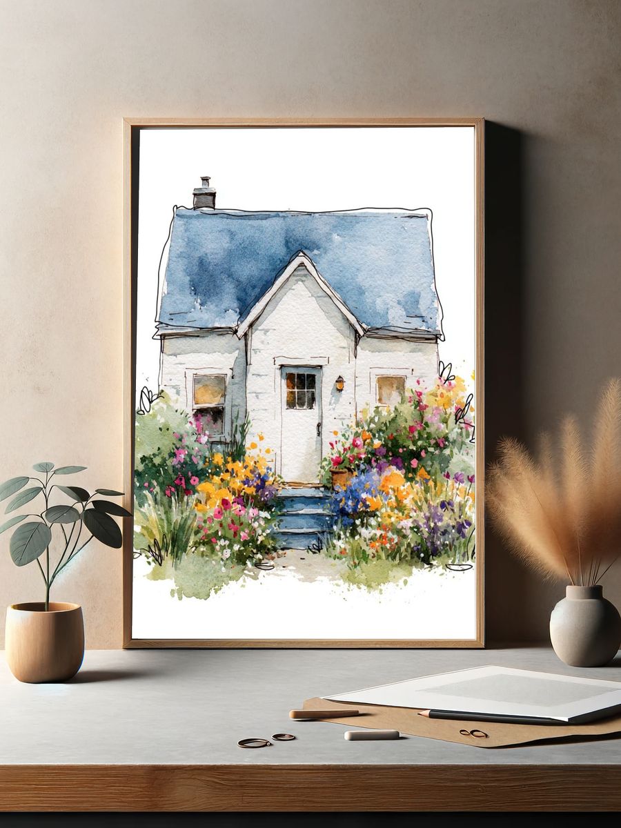 Cottage Garden Watercolor Poster. — room view 2