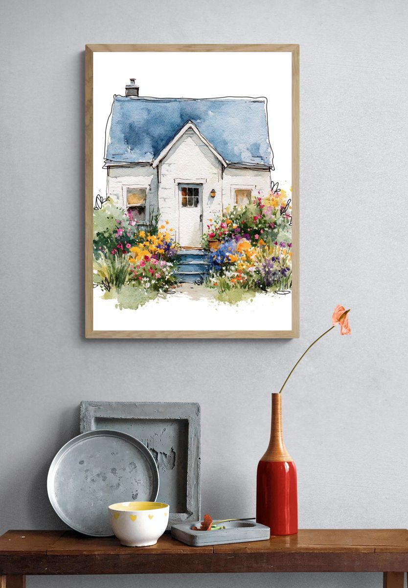 Cottage Garden Watercolor Poster. — room view 3