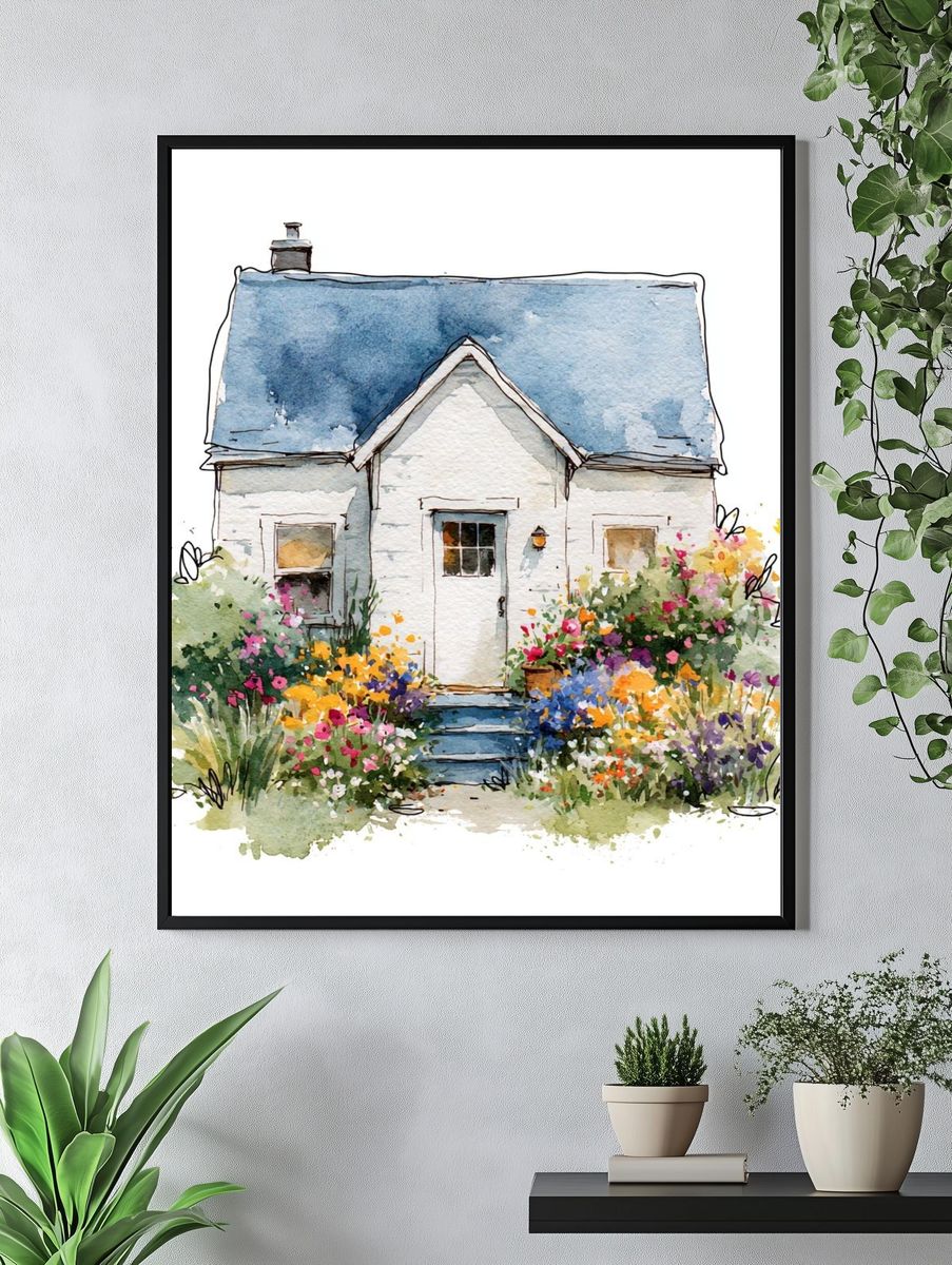 Cottage Garden Watercolor Poster. — room view 4