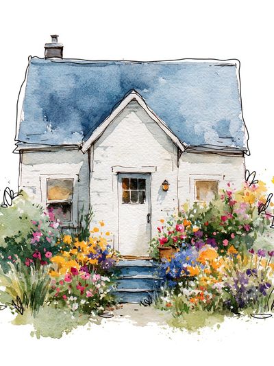 Cottage Garden Watercolor Poster.
