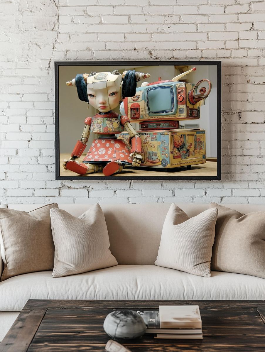 Retro Robot Doll Illustration Poster. room preview