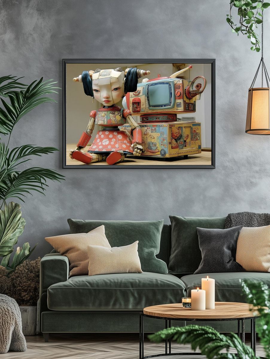 Retro Robot Doll Illustration Poster. — room view 4
