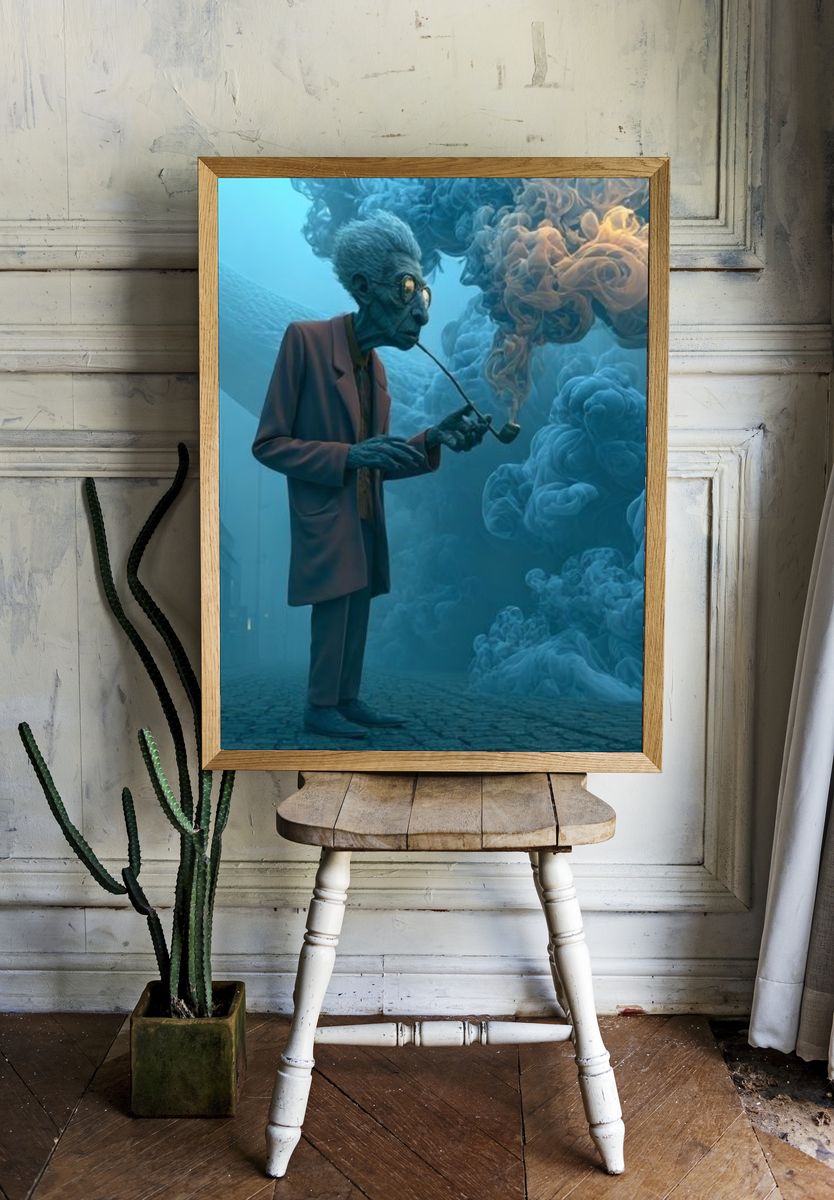 Surreal Smoking Figure Illustration Poster. room preview