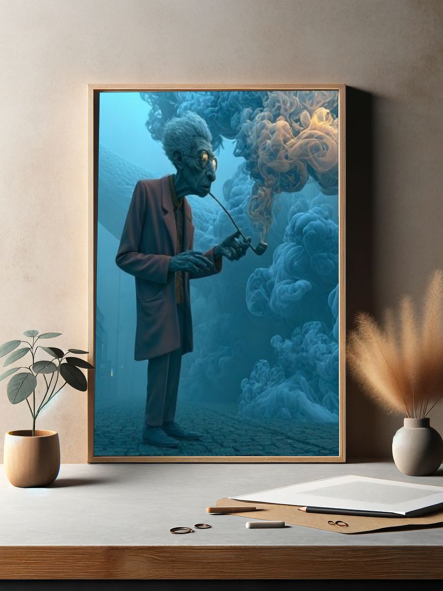 Surreal Smoking Figure Illustration Poster. — room view 2