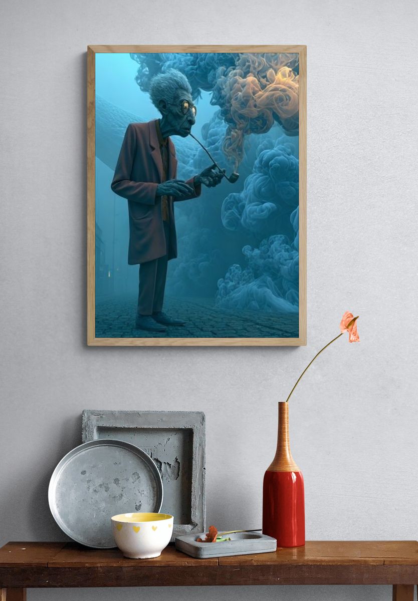 Surreal Smoking Figure Illustration Poster. — room view 3