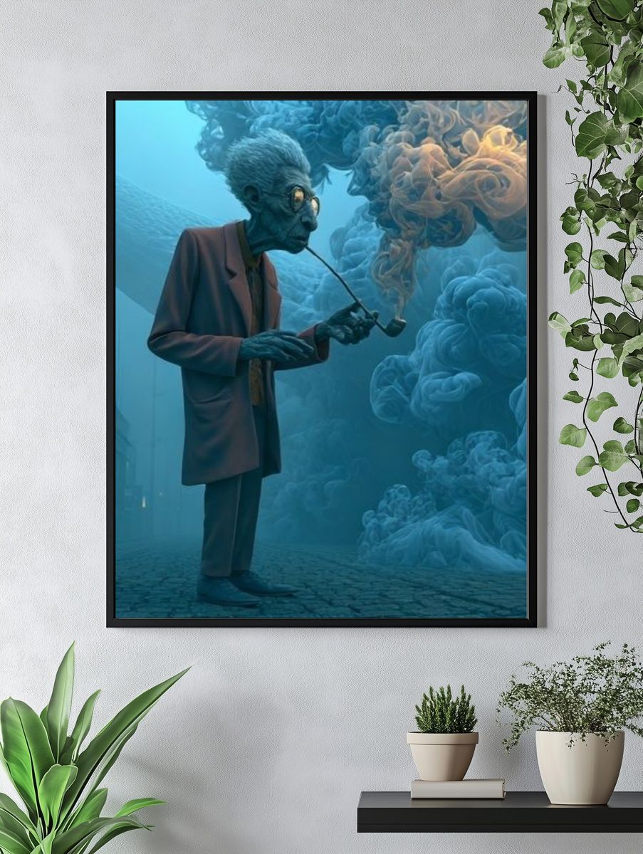 Surreal Smoking Figure Illustration Poster. — room view 4