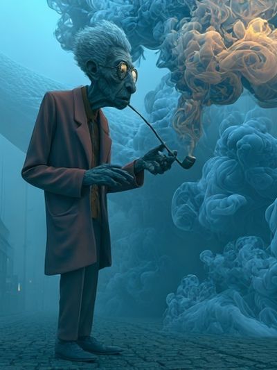 Surreal Smoking Figure Illustration Poster.