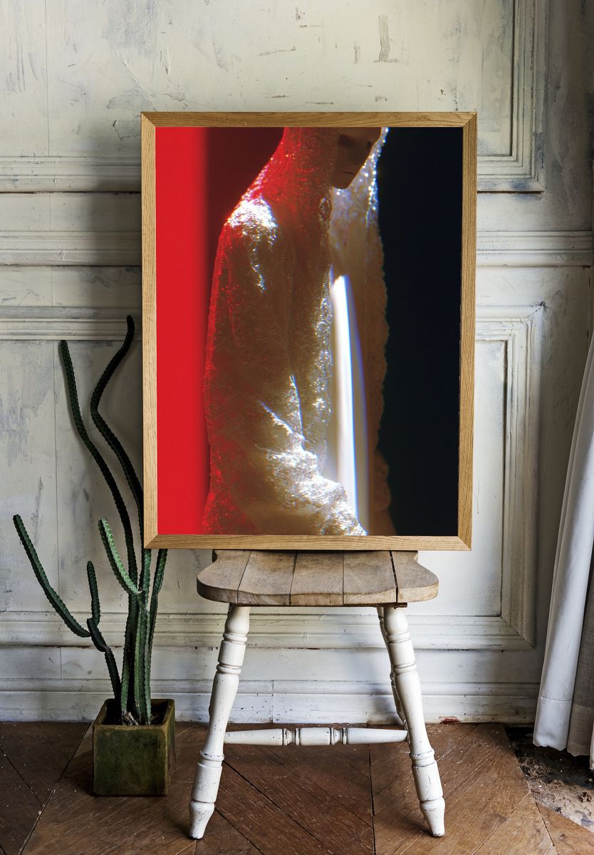 Ethereal Hooded Figure Digital Art Poster. room preview