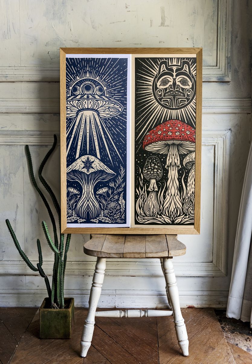 Mystic Mushroom Sun Poster. room preview