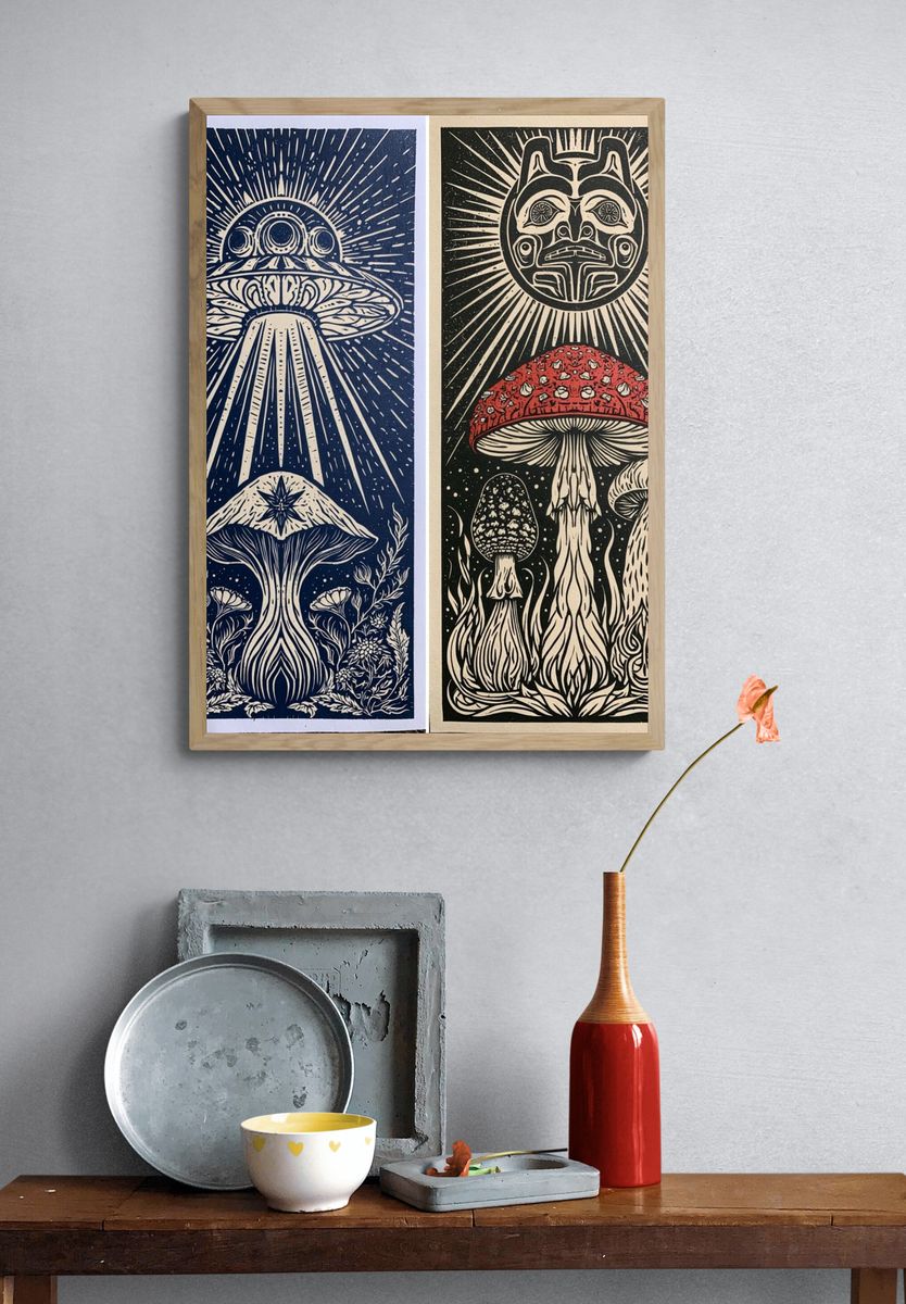 Mystic Mushroom Sun Poster. — room view 3