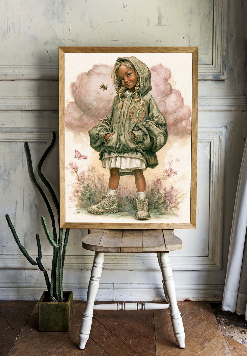 Dreamy Girl Watercolor Print. room preview