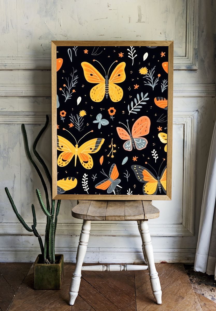 Butterfly Garden Illustration Poster. — room view 1