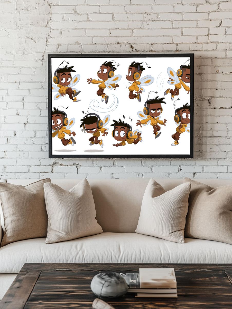 Flying Boy Character Sheet Print. room preview